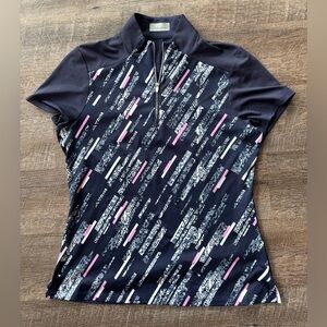 NWOT! Callaway Navy Short-Sleeve Zip Polo Pink & White Diagonal Print- M